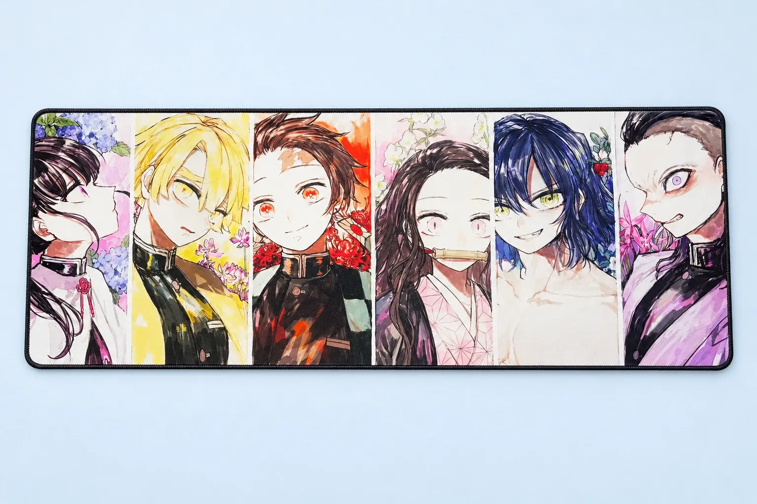 Cloud Blue studio presentation of a custom anime character lineup deskmat.